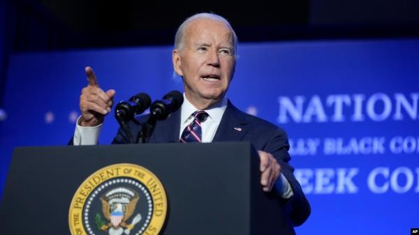 President Joe Biden speaks at the 2024 National HBCU Week Conference in Philadelphia, Pennsylvania, Sept. 16, 2024. 